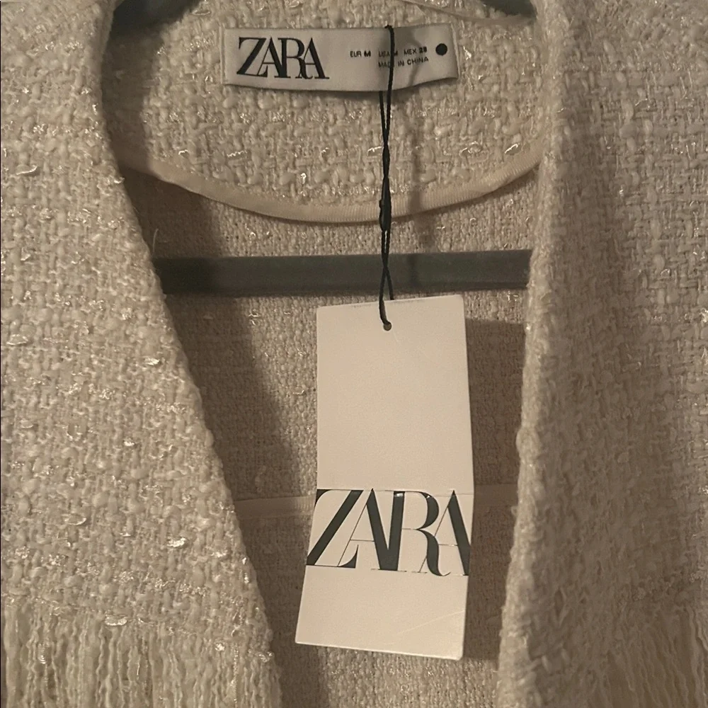 ZARA ZW Collection RARE Textured Fringe Jacket Wool Blend Size M NEW